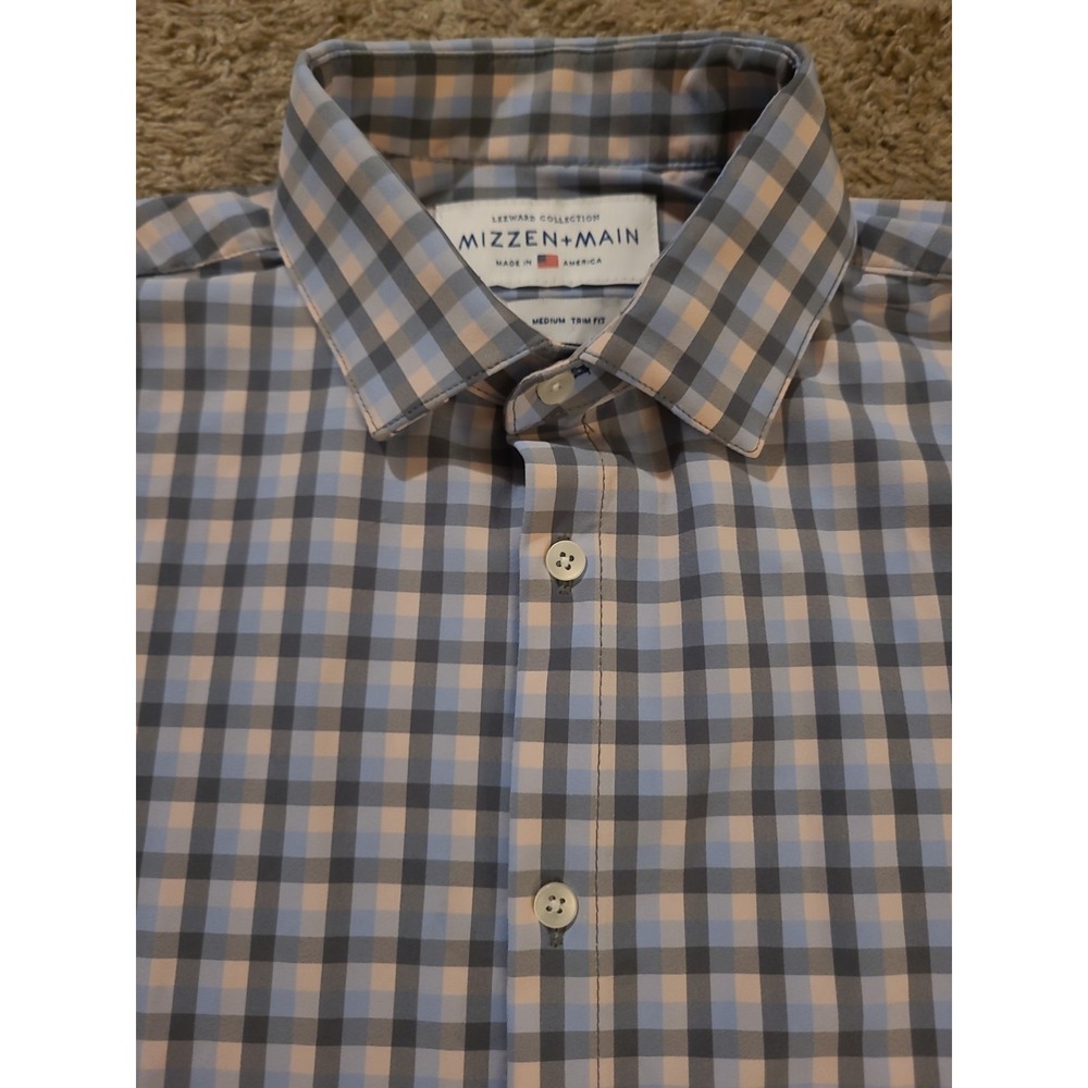 Mizzen+Main Leeward Men's Medium Trim Fit Gray Plaid Perfirmance Stretch LS